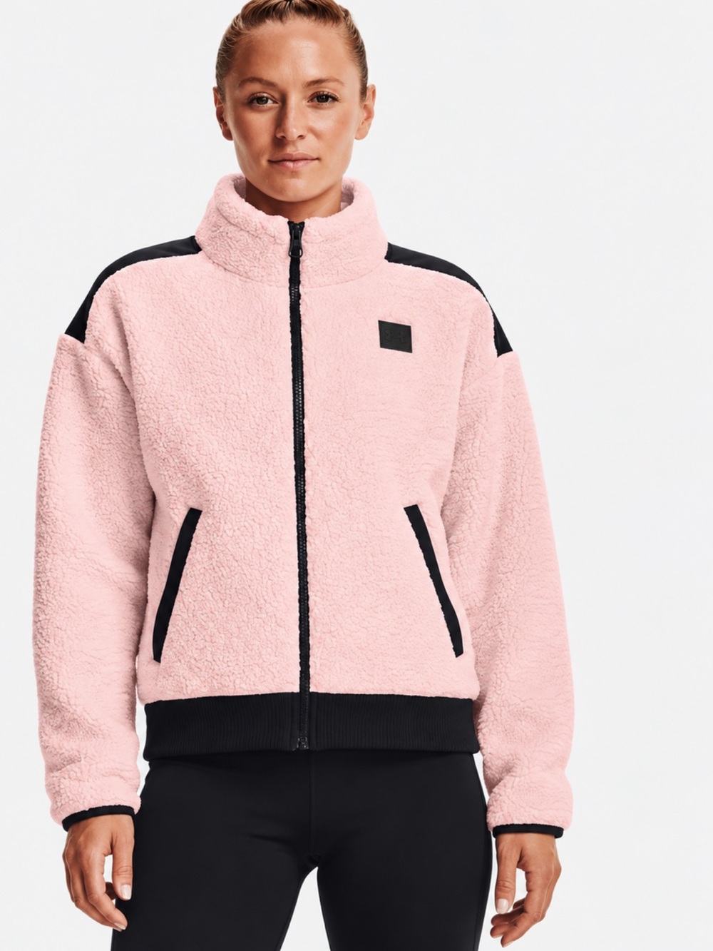 Under Armour Pink Black Sherpa Jacket Women’s Small / Girls Medium Loose Fit